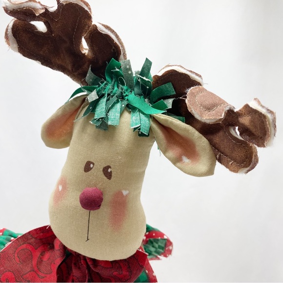 Vintage Handmade Folk Art Fabric Reindeer Couple Boy Girl 2 Pc. - Picture 8 of 16